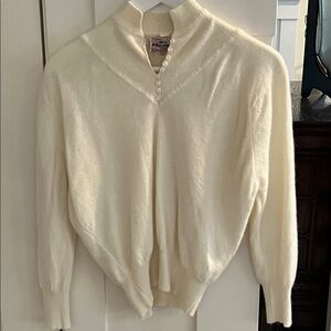 Vintage Lambswool Sweater with knit yolk Button Hook and Eye Closure.